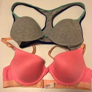 34B 2 bras Orange and gray/mint little use